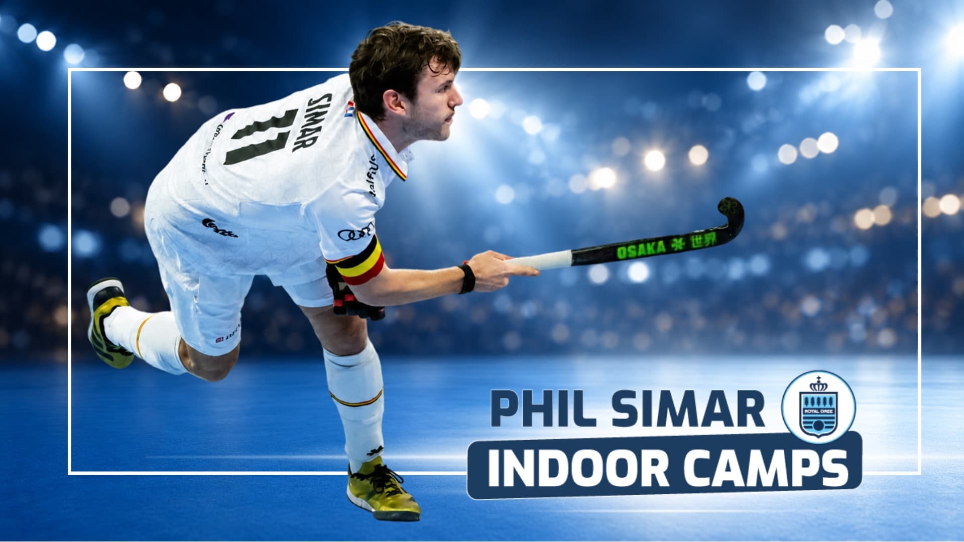 Phil Simar, capitaine de l'équipe nationale belge Indoor, et le logo Phil Simar Indoor Camps